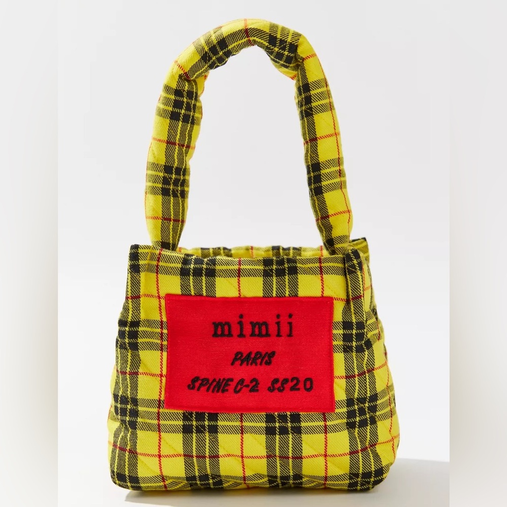 MIMII PARIS Charlie Handmade Quilted Mini Yellow Plaid Tote Bag NWT $297